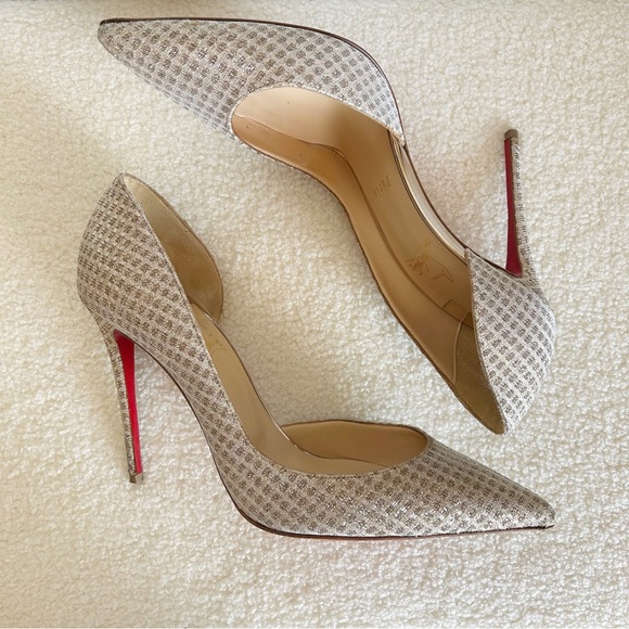 Christian Louboutin Iriza 100 Metallic Nude D’Orsay Pointed Toe Heels Size EU 40 - Picture 5 of 12